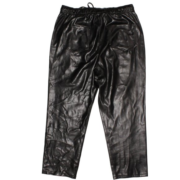 Zara Large Vegan Faux Leather Stretch Tie Waist Straight Leg Ankle Crop Pants - Picture 2 of 7